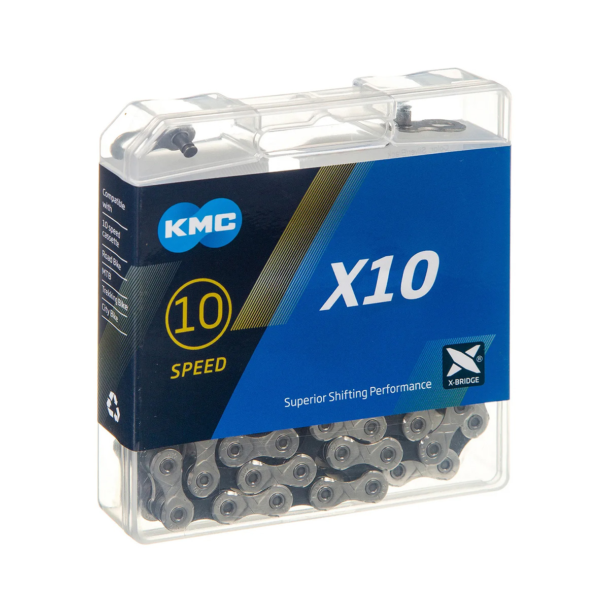 КМС Цепь X10, 10 ск.,1/2X11/128Х114, серая, в торг.уп. Суперпрочные пины, точное переключение, закру