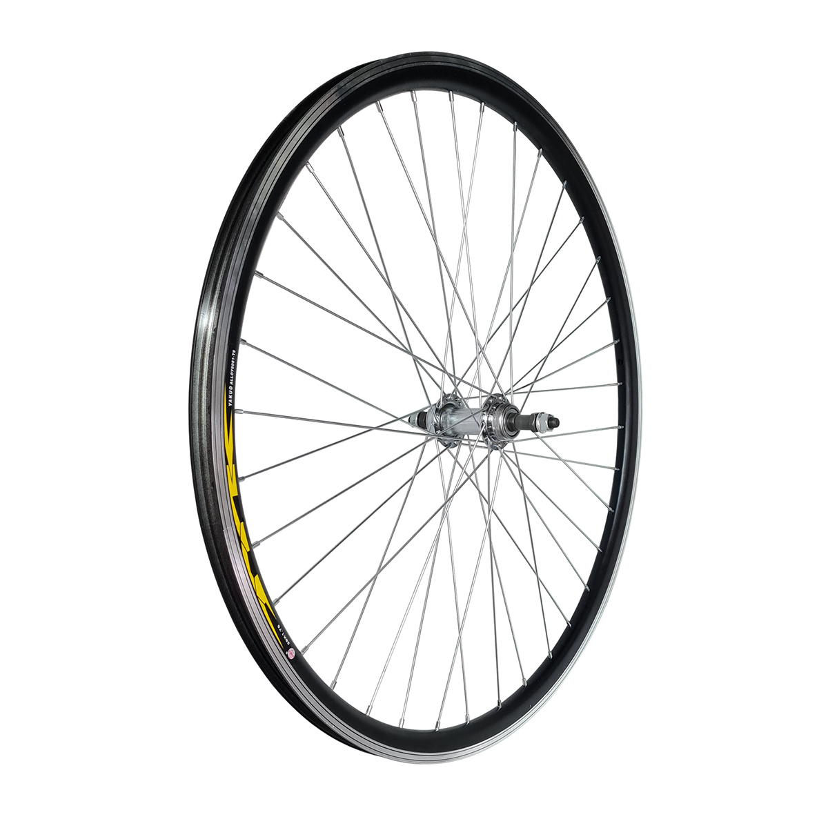 Колесо 28/29 заднее, обод двойной алюм. б/пист. чрный,втулка стальная,на гайках, серебр.