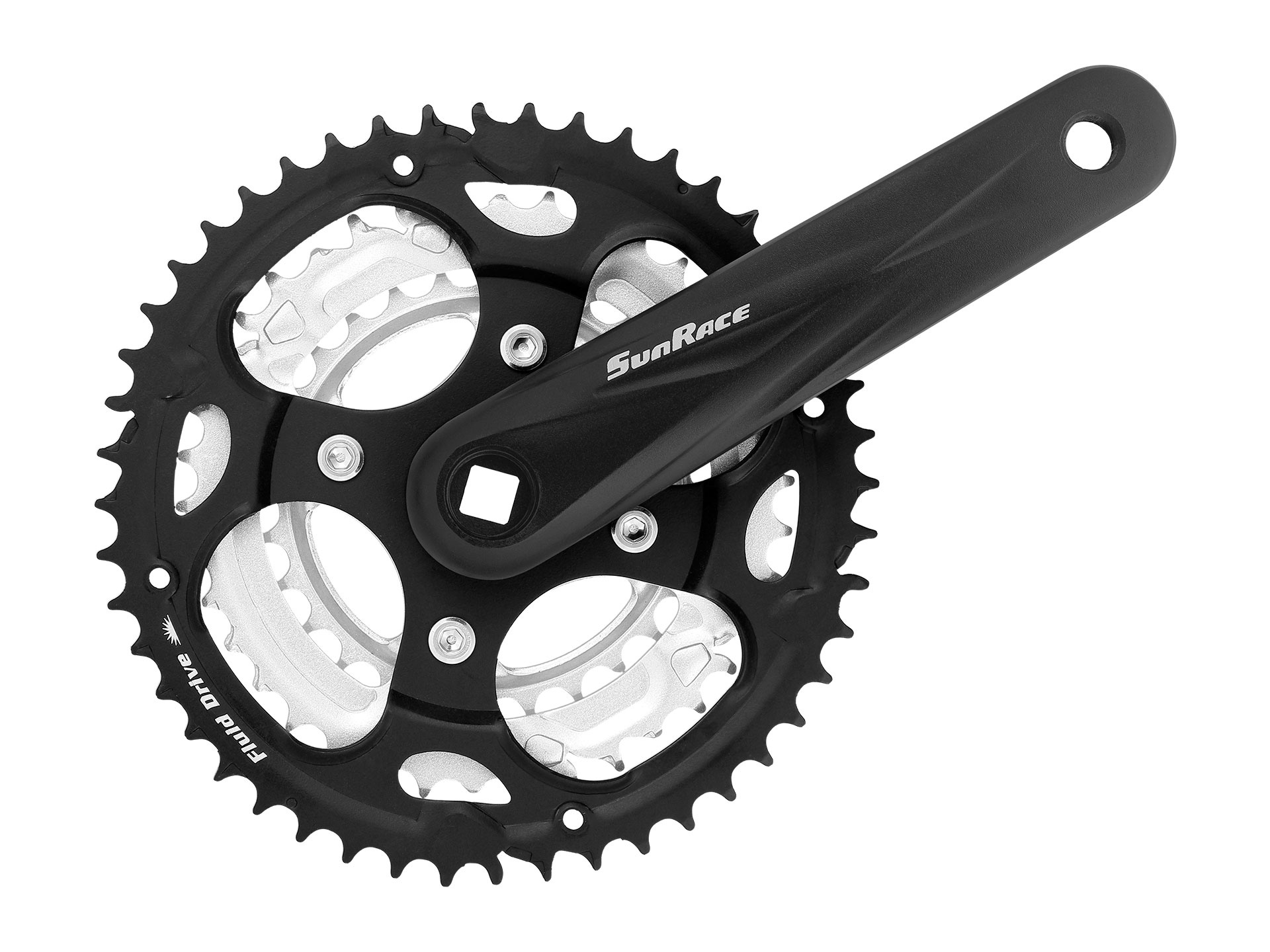 SUNRACE Шатуны FCM300  под ось 129мм, 170мм алюминиевые, звзды 48/38/28 сталь, линия цепи 50мм, 7-8с