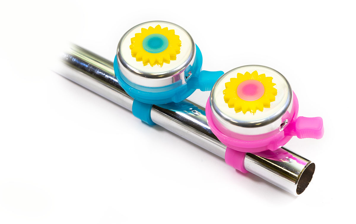 Звонок механический,  52мм, алюминий/пластик, цветок, cеребристо-синий(5)