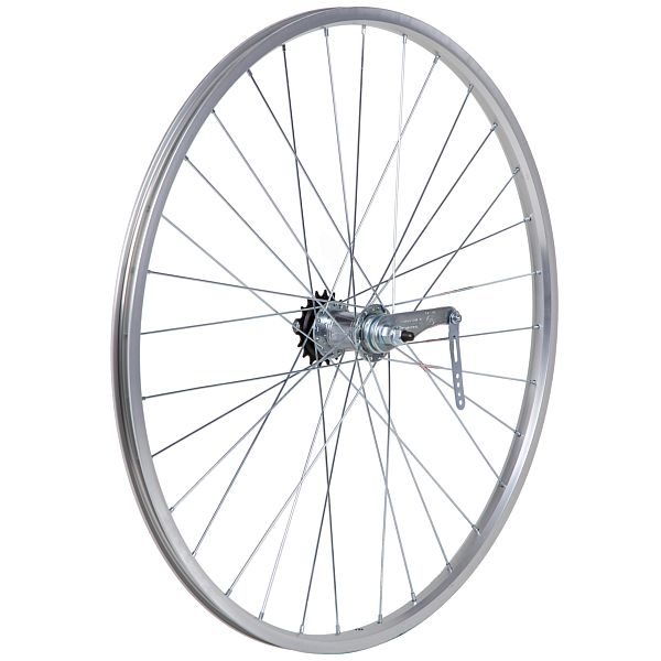 Колесо 28 заднее(без резины), одностенный алюм.обод 32 отв., торм.втулка сталь, гайка