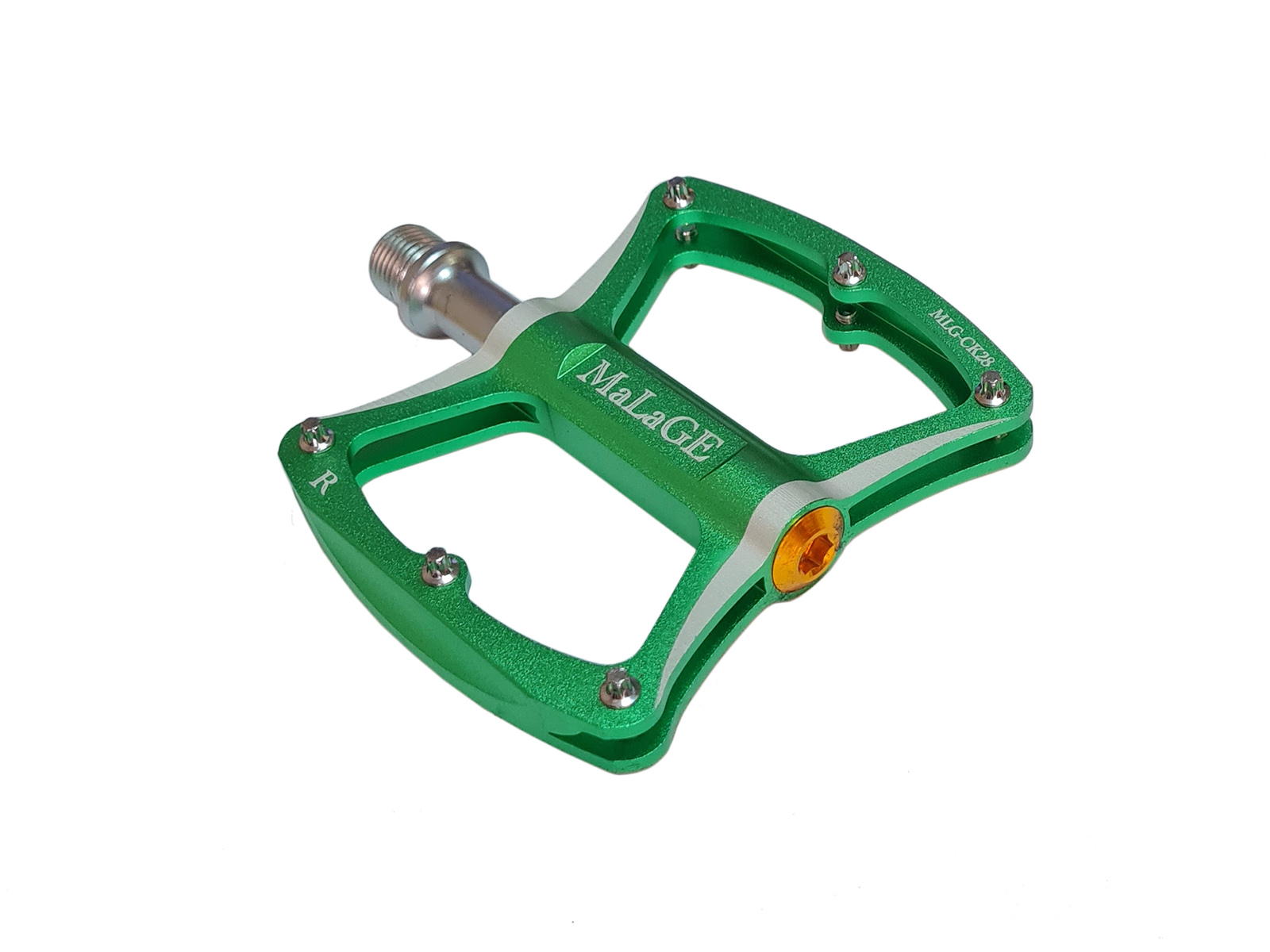 Педали mlg-CK28 алюминиевые CNC, 85х101х11мм, ось CrMo, 3 промподшипника, сменные шипы, вес 278г зел