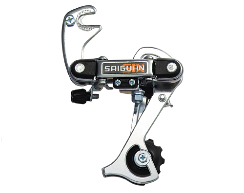 Переключатель задний HG-18 дискретный длиная лапка, мкость 36T, крепление на ось, сталь,серебро