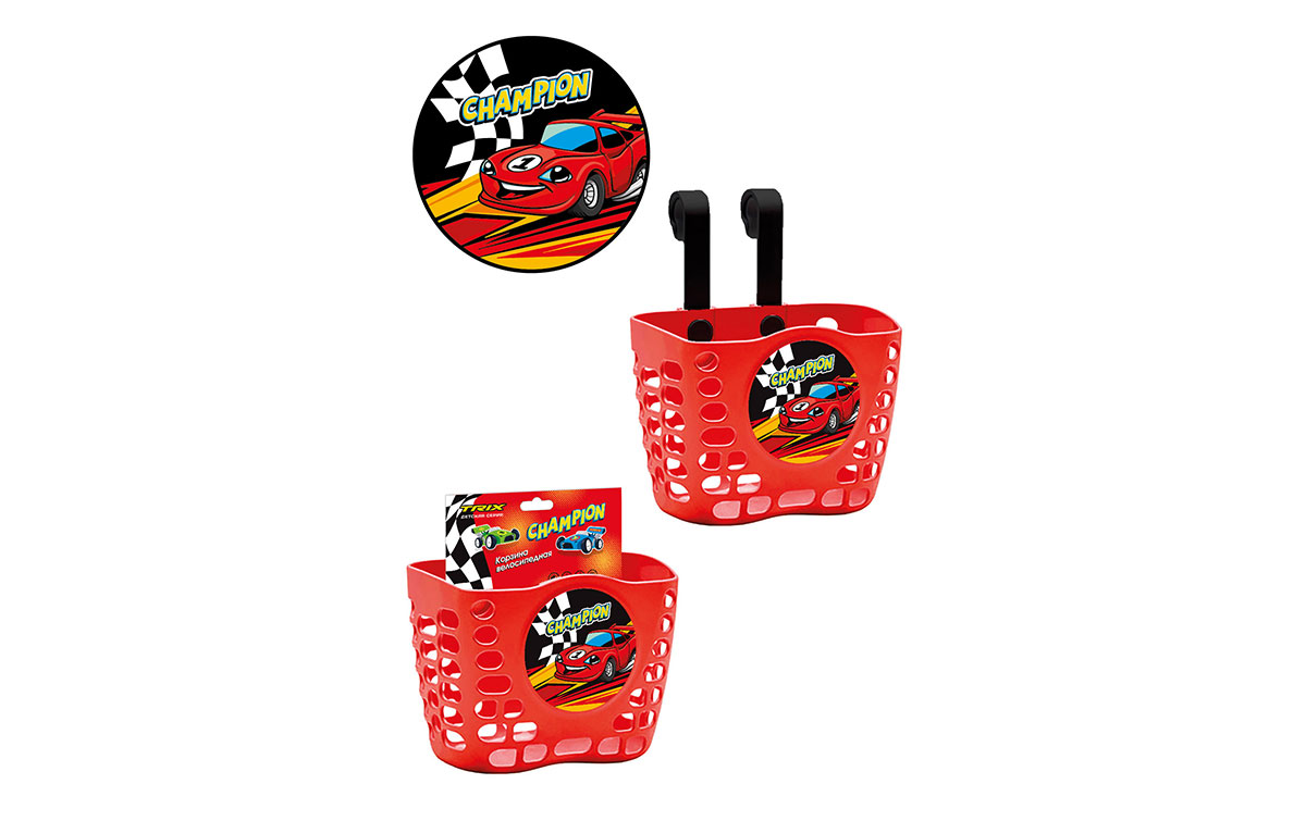 Корзина TRIX Champion детская 12-16, крепление на руль, 190х125х140мм, пластиковая, красная (50)