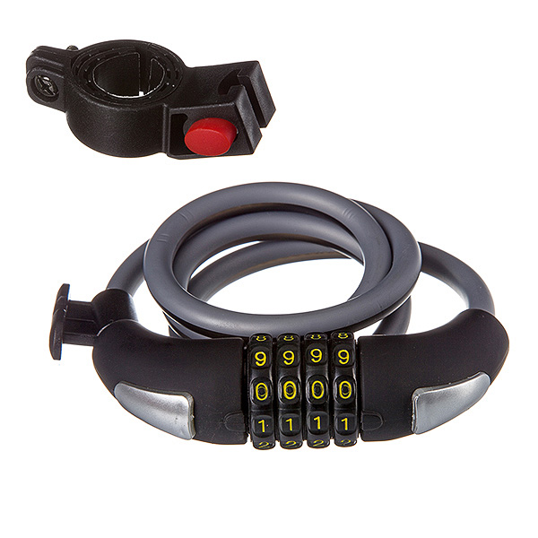 Замок STG TY557-1, трос спиральный, кодовый, диам.10х100см черн.с светоотр. Полосой.