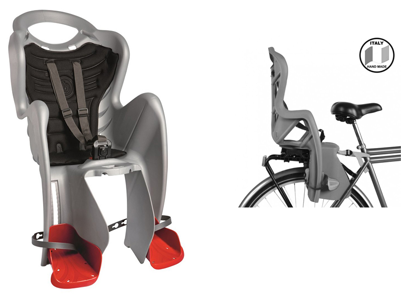 BELLELLI Сидение заднее Mr Fox Clamp, серебристое с черной вставкой, до 22кг