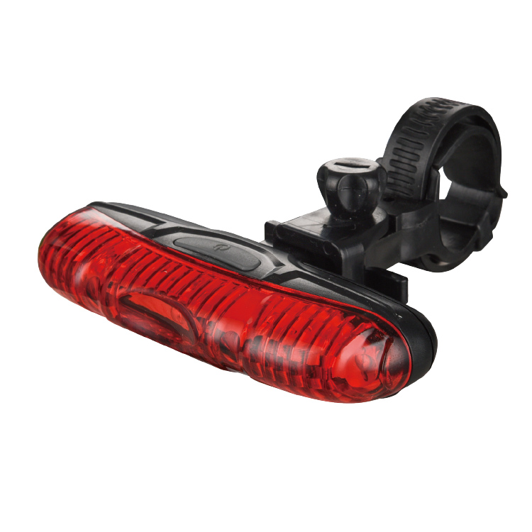 Фонарь задний 5 LED, батарейки 2xAAA, режимы поочердно мигающий/мигающий/постоянный, размеры 107x22x