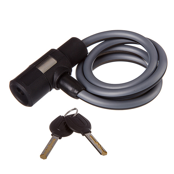 Замок STG TY580-1, трос спиральный, на ключе, диам.10х100см черн.с светоотр. Полосой.