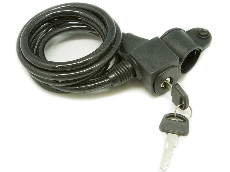 Замок TY-509 спиральный 8х1500мм с ключом и держателем, чрный, в торг.уп.