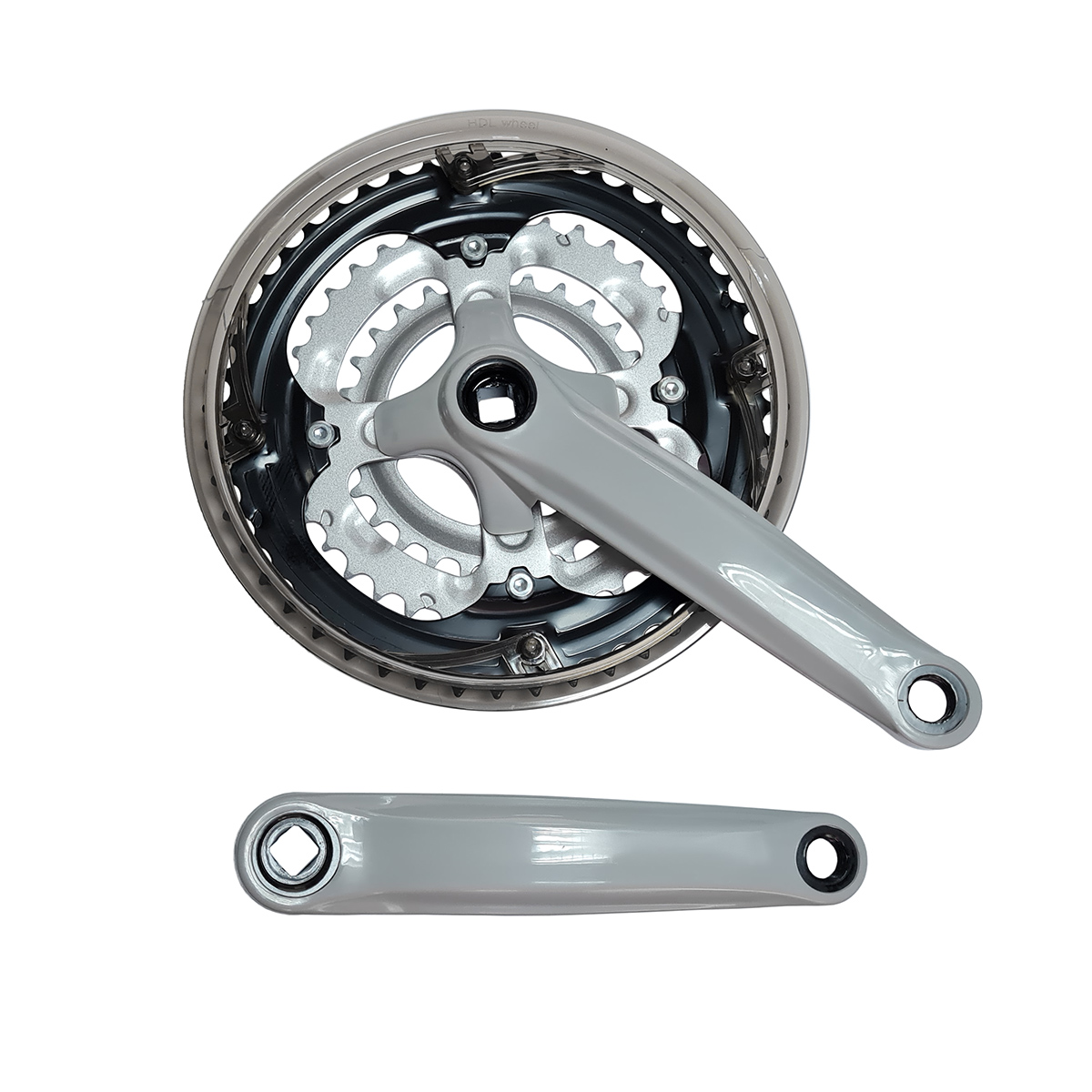 Система GS-P357 шатуны-сталь в пластике 170мм серые, звзды 28/38/48T с дымчатой защитой