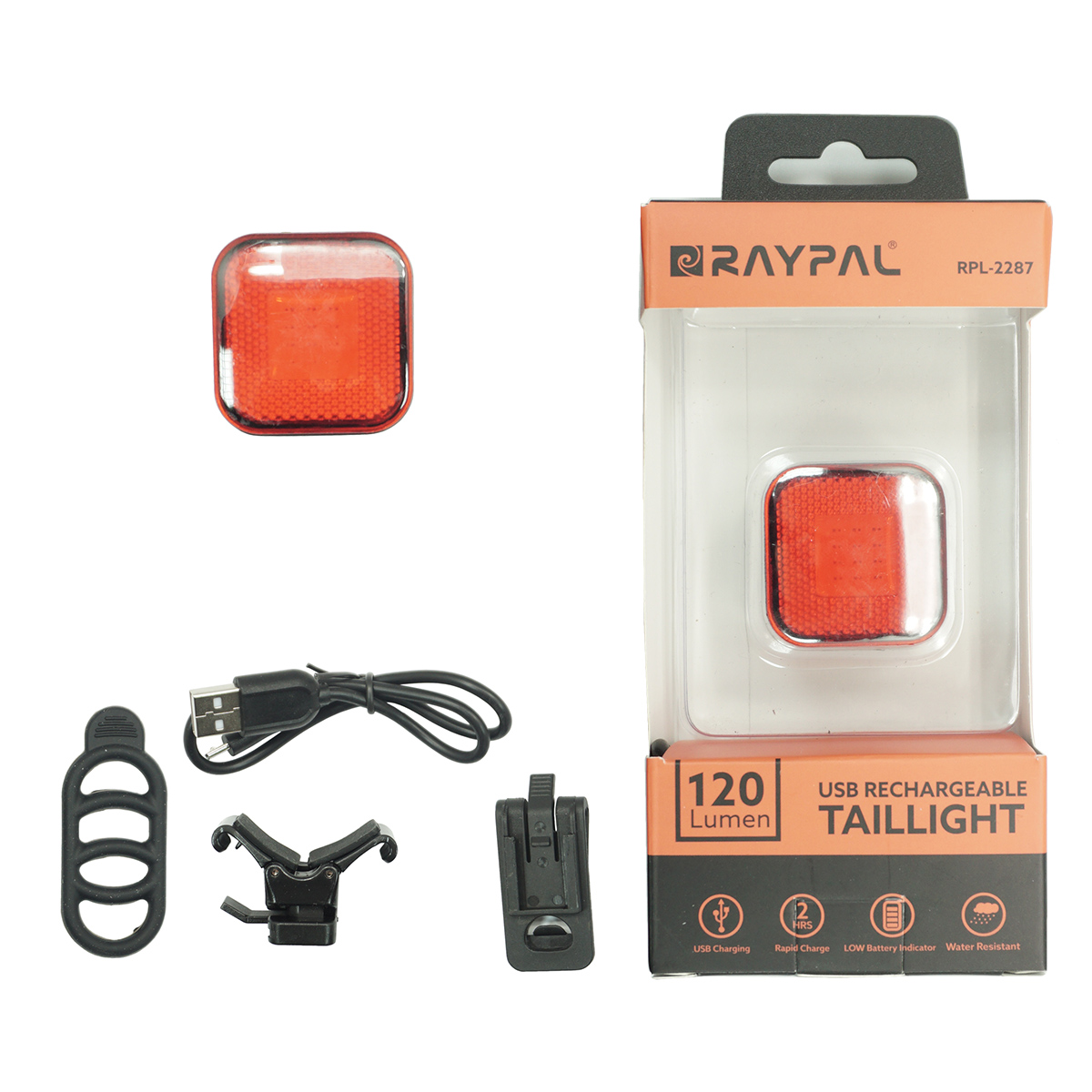 Фонарь задний RPL-2287, панели COB LED, макс. 120лм, литий-полимерный аккумулятор 300мАч, 6 режимов 