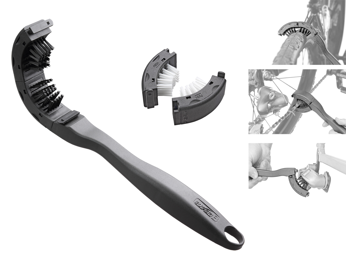 SUPER B TB-1718 Щтка пластиковая 2 в 1 многофункциональная, в комплекте 2 жсткие и 2 мягкие щтки для