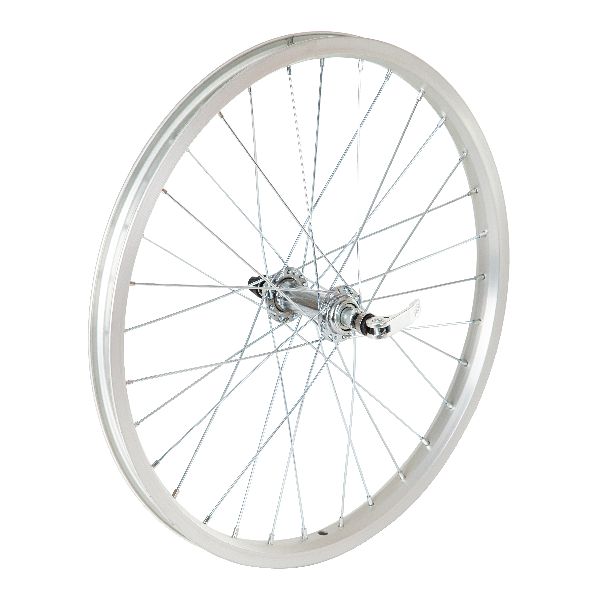 Колесо 20 переднее, одинарный алюм.обод, серебр 32 отв., втулкаSF-A08F сталь,эксцентрик,насып подши