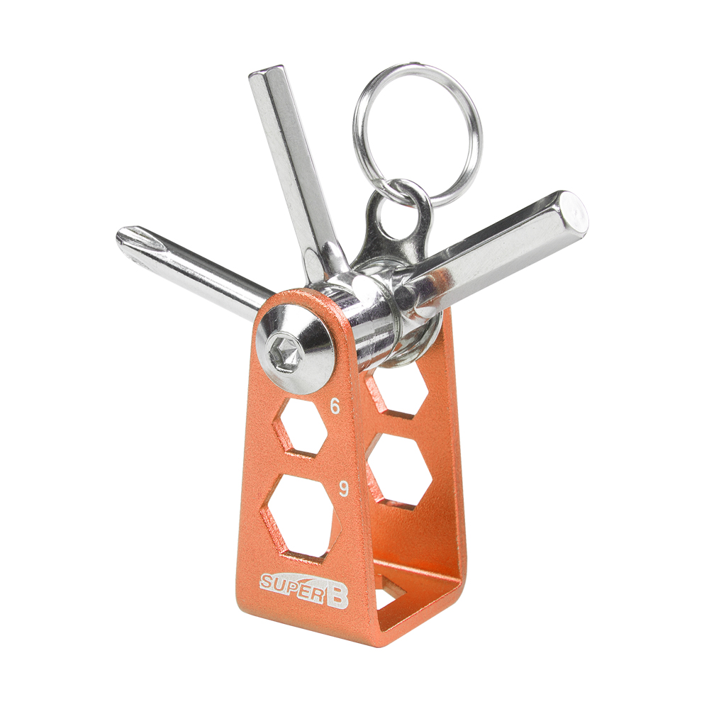 SUPER B TB-FD05 Набор инструментов складной (брелок) шестигранники 4/5мм, отвертка Ph2, накидные 6/7