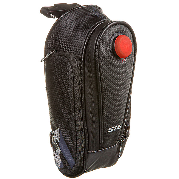 Велосумка STG мод.31397 под седло , с красным фонарем сзади,2-а отделение,черная.