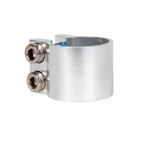 Зажим 28.6 мм для рулей самокатов, с болтами, серебр.