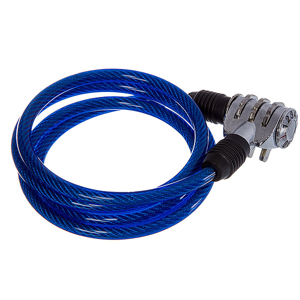 Замок, трос спиральный, кодовый диам.6х100см синий