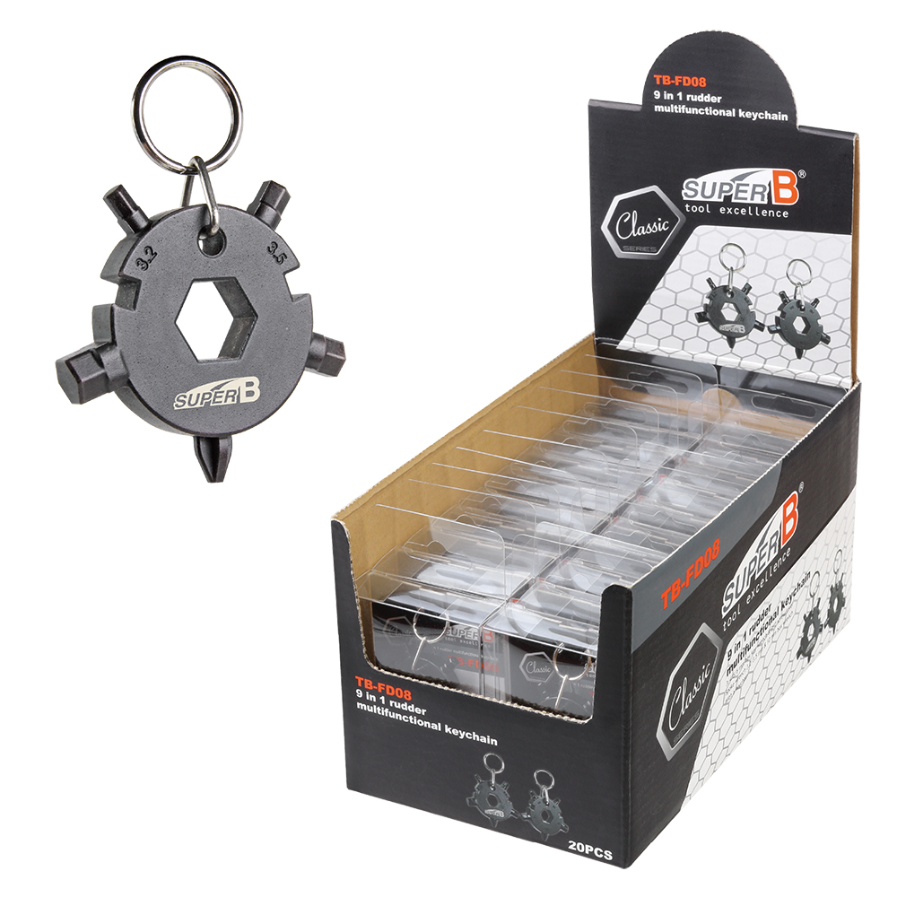 SUPER B TB-FD08 Набор инструментов (брелок) шестигранники 3/4/5/6мм, отвертка Ph2, накидной 10мм, сп