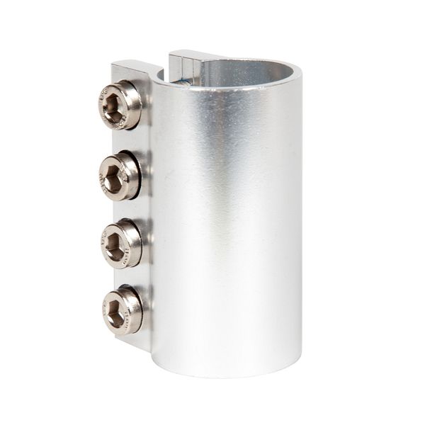 Зажим 28.6 мм для рулей самокатов, с болтами, серебр.