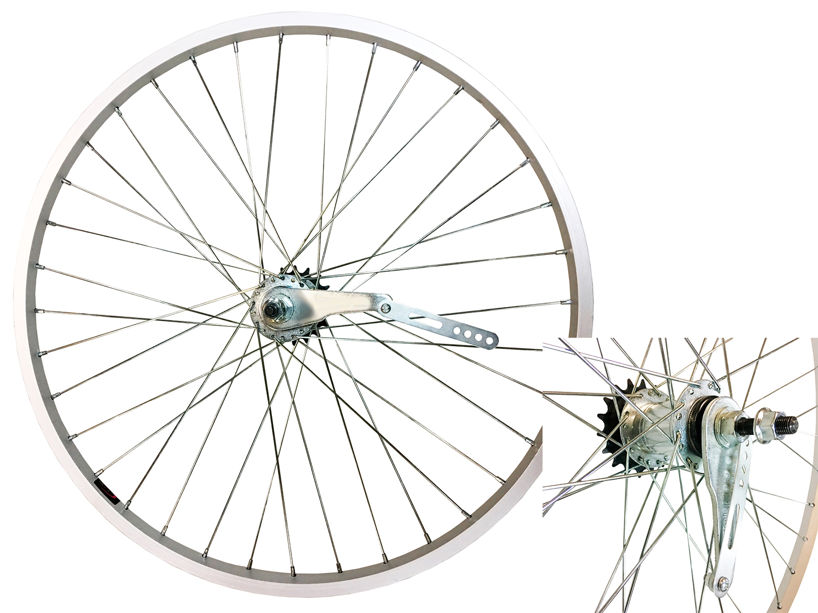 Колесо 18 заднее, обод одинарный алюм. б/пист. серебристый, втулка тормозная