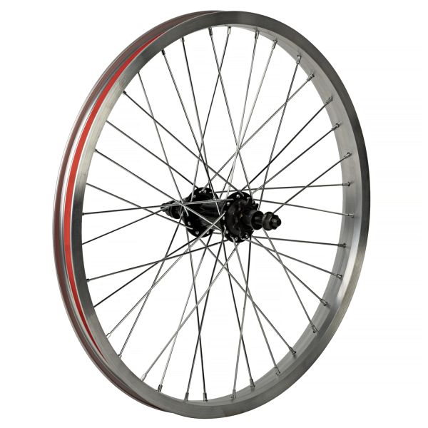Колесо 20 заднее BMX, двойн. алюм. обод 36H, стал. втулка, 3/8х175 мм, насып. подшип,9T,серебрист.