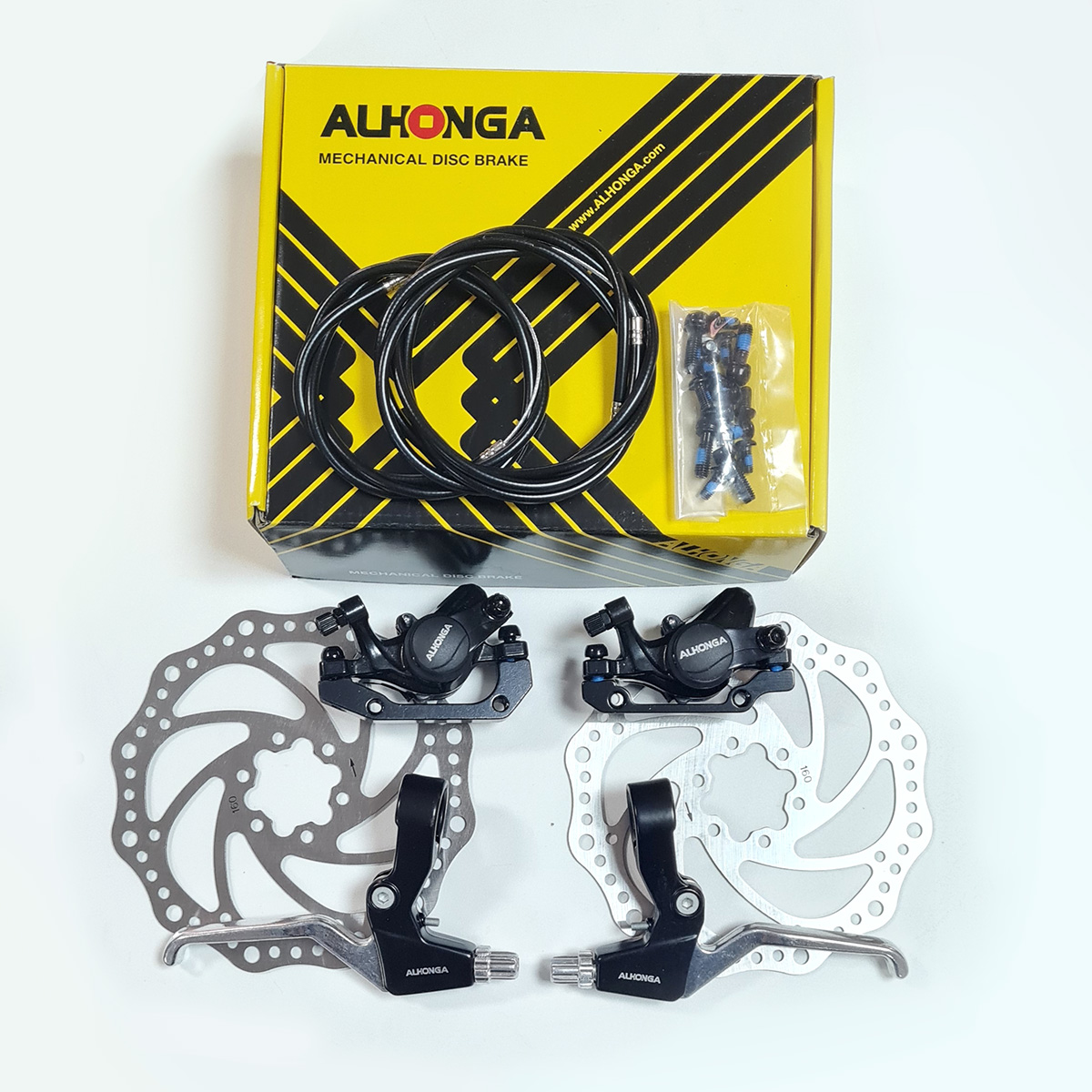 ALHONGA Тормоза дисковые мех.HJ-MD16HJ-327ADV2P переднийзадний с торм. ручками и роторами 160мм, в к